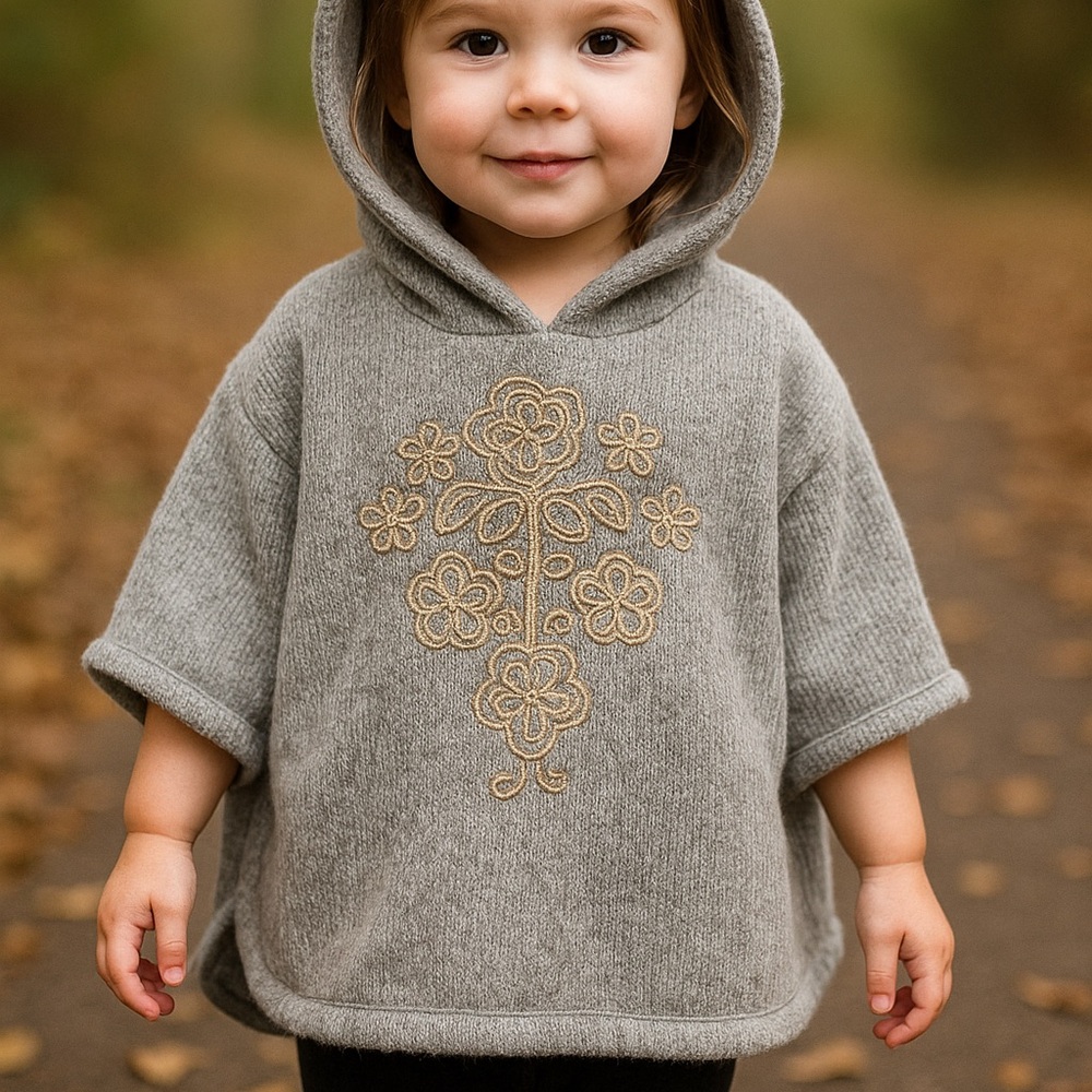 OSHKOSH KIDS GRAY SOFT EMBROIDERED HOODED CAPE — SIZE 3T - Picture 1 of 7